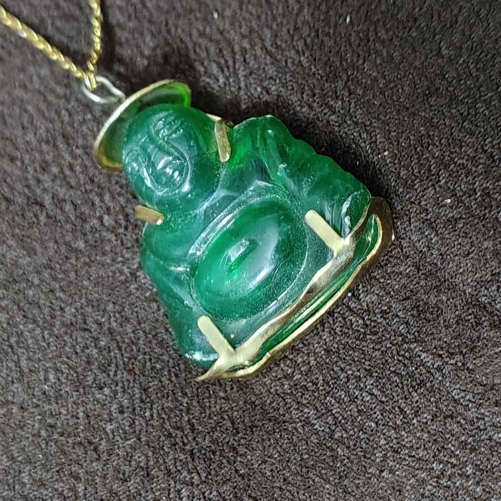 Vintage Green Jade Buddha Pendant Necklace